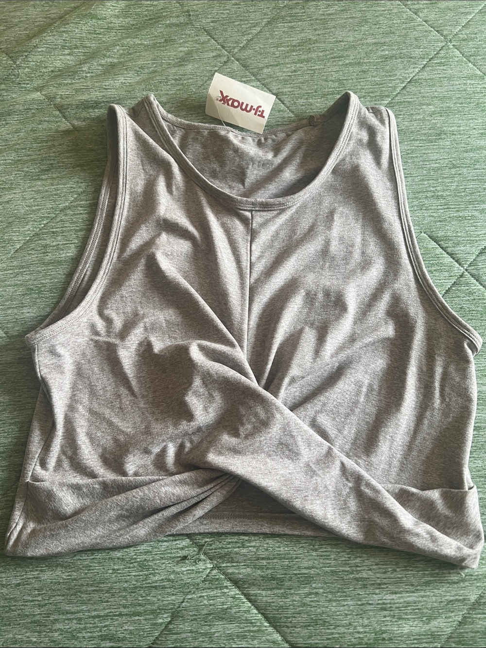 Gray Twist-Front Sleeveless Crop Top